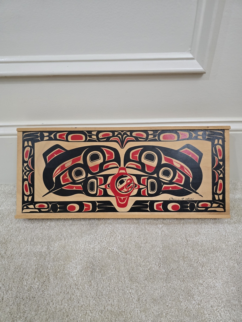 Hand-Painted Indigenous Style Panel - Black & Red Wall Art